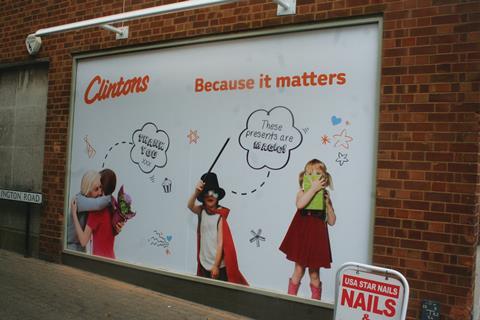 The ‘Because it matters’ message is repeated throughout the store. The store name has been simplified to Clintons but the usual orange still predominates